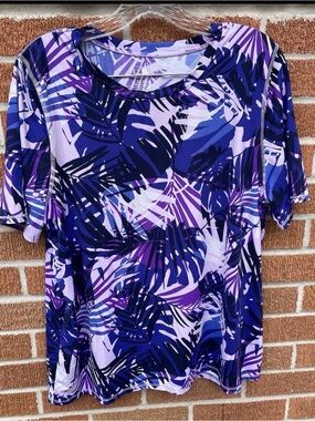 LL Bean UPF 50+ Lycra Xtra Life SunSmart Swim Shirt Womens XL Purple Floral